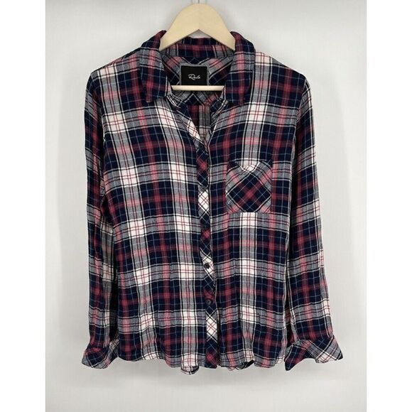 Rails Hunter Button Up Shirt Size Medium Rogue Navy Plaid Flannel Long Sleeve - Picture 1 of 3